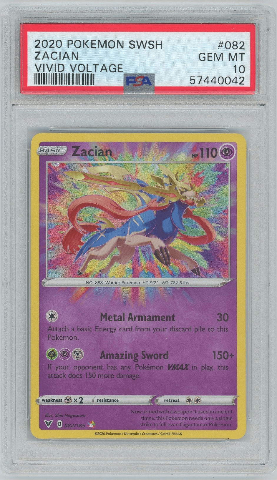 2020 Pokémon Sword & Shield Vivid Voltage #082 Zacian (PSA 10 GEM MINT) 1 Sat Ordinal